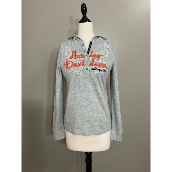 Women's Medium Harley-Davidson Grey with Orange Hoodie - Picture 1 of 3